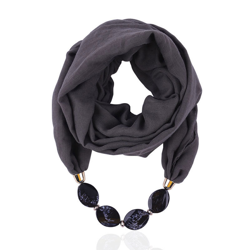  Voile Ornament Necklace Scarf Resin Necklace Pendant Scarf Ethnic Style Clothing Accessories Cotton Linen Scarves