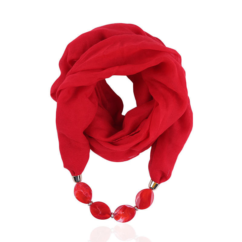  Voile Ornament Necklace Scarf Resin Necklace Pendant Scarf Ethnic Style Clothing Accessories Cotton Linen Scarves