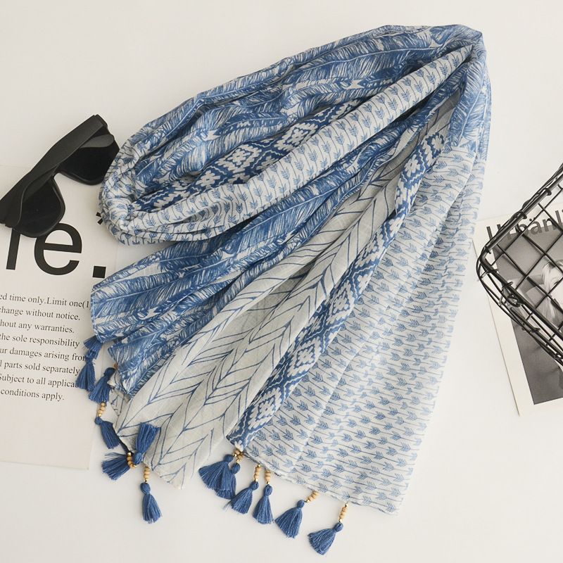 Scarf Foreign Trade Original Single Handmade Wooden Bead Tassel Decorative Scarf Large Gauze Scarf Cotton Linen Scarves