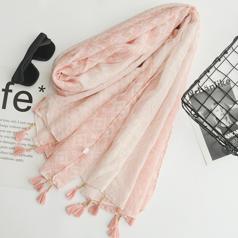 Scarf Foreign Trade Original Single Handmade Wooden Bead Tassel Decorative Scarf Large Gauze Scarf Cotton Linen Scarves