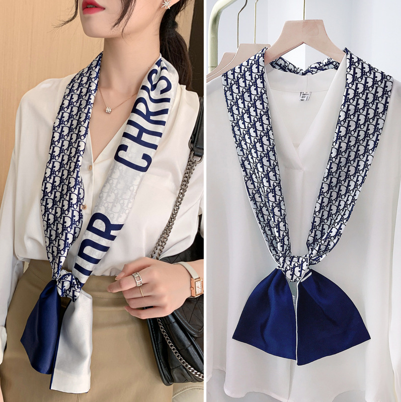 2020 Spring and Summer New Satin Small Scarf Women&#039;s Tie Bag Handle Scarves Small Silk Ribbon Scarf
