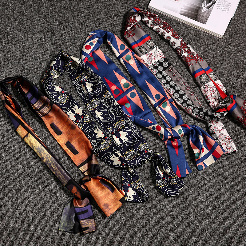 2020 Spring and Summer New Satin Small Scarf Women&#039;s Tie Bag Handle Scarves Small Silk Ribbon Scarf