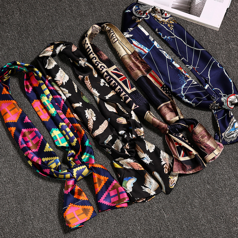 2020 Spring and Summer New Satin Small Scarf Women&#039;s Tie Bag Handle Scarves Small Silk Ribbon Scarf