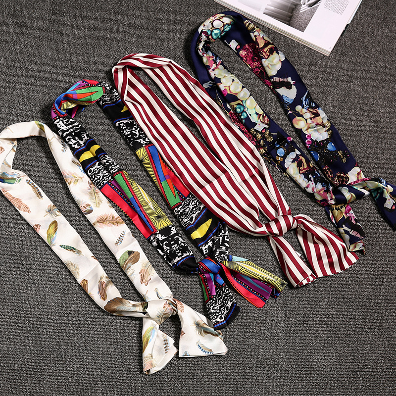 2020 Spring and Summer New Satin Small Scarf Women&#039;s Tie Bag Handle Scarves Small Silk Ribbon Scarf
