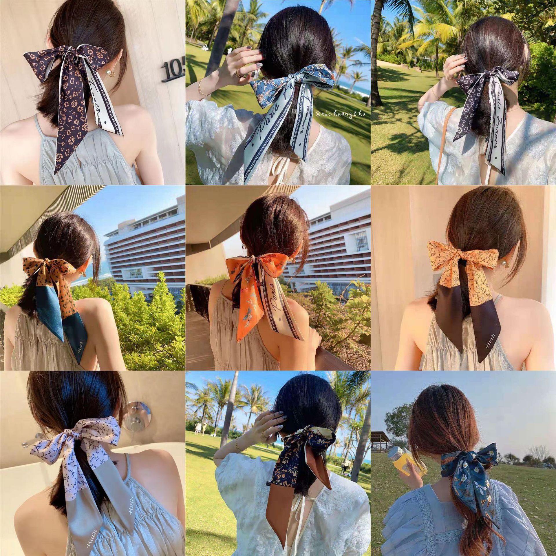 Ribbon Scarves Scarf Hair Band Female Arm Bag Ribbon French Spring and Autumn Suit Oblique Scarf Headdress