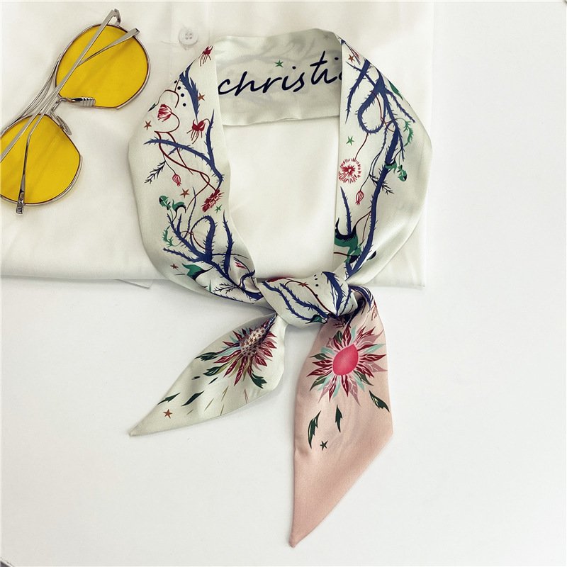 Factory Direct Sales Winding Bag Ribbon Handle Scarves Summer Decorative Printing Double Layer Small Silk Scarf Long Ribbon