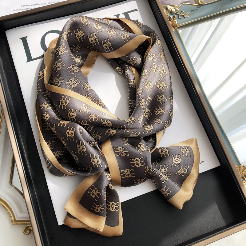 Scarf Classic Arc De Triomphe Versatile Double-Layer Double-Sided Silk Scarf Fine Narrow Neckerchief Ribbon Silk Scarves