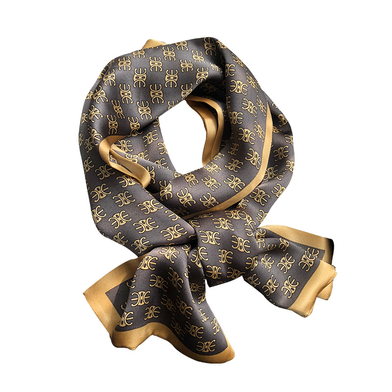 Scarf Classic Arc De Triomphe Versatile Double-Layer Double-Sided Silk Scarf Fine Narrow Neckerchief Ribbon Silk Scarves