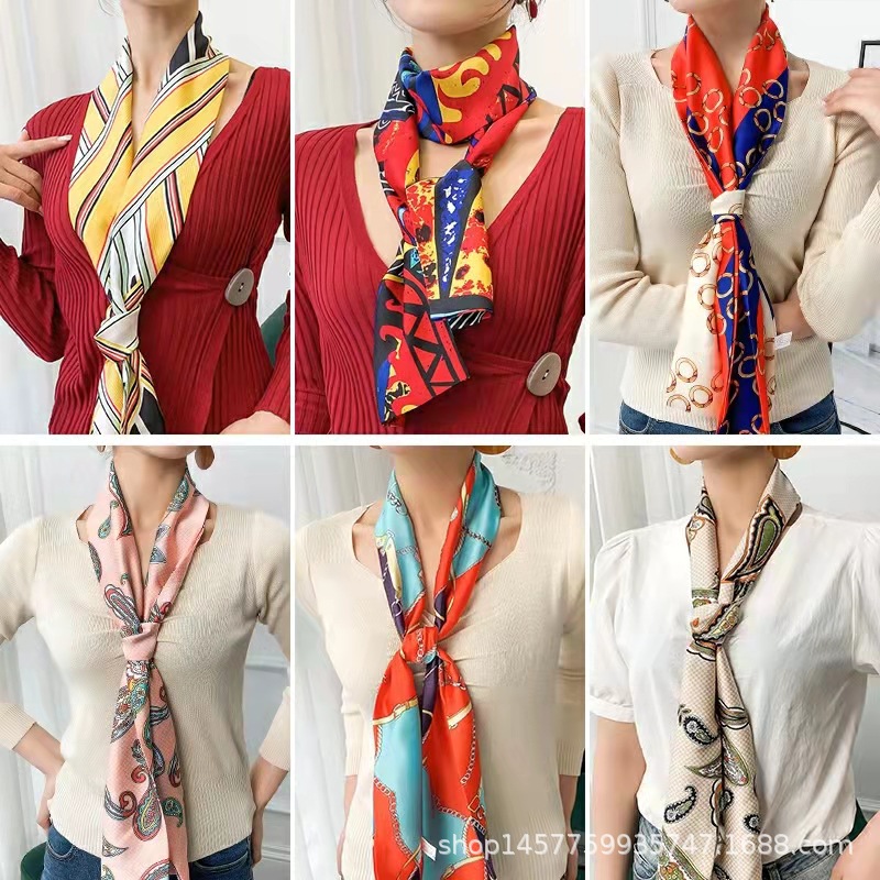 Autumn Satin Ribbon Long Silk Scarf Small Scarf Women&#039;s Long Ornaments Scarf Rectangular Tie Gift Gift Chiffon Scarves