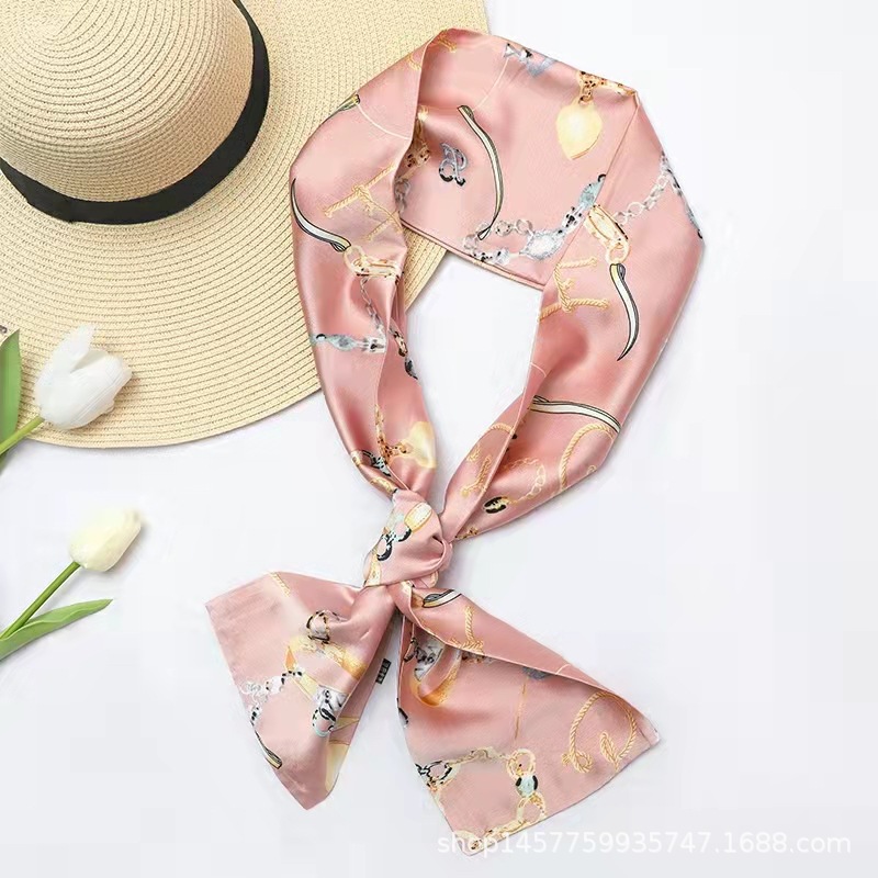 Autumn Satin Ribbon Long Silk Scarf Small Scarf Women&#039;s Long Ornaments Scarf Rectangular Tie Gift Gift Chiffon Scarves
