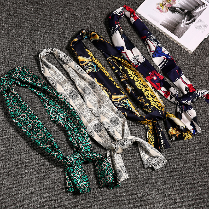 2020 Spring and Summer New Satin Small Scarf Women&#039;s Tie Bag Handle Scarves Small Silk Ribbon Scarf Silk Scarves