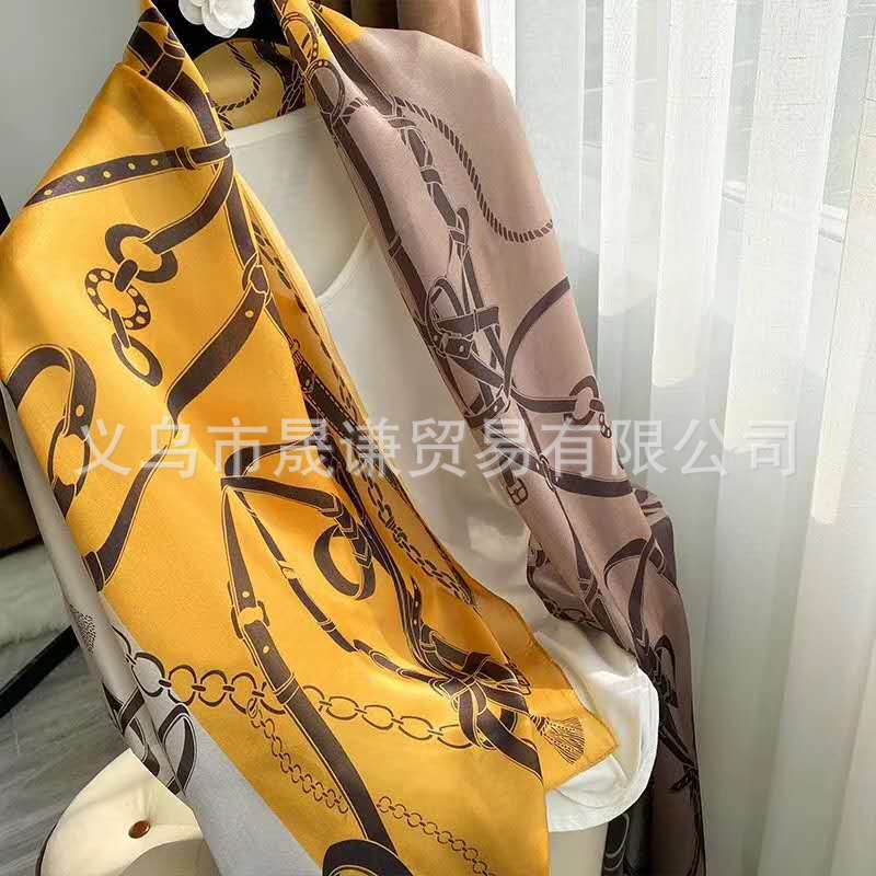 New Spring and Summer High-End Imitated Silk Scarves Women&#039;s Korean Style Scarf Printed Gift Silk Ethnic Style Shawl Beach Towel