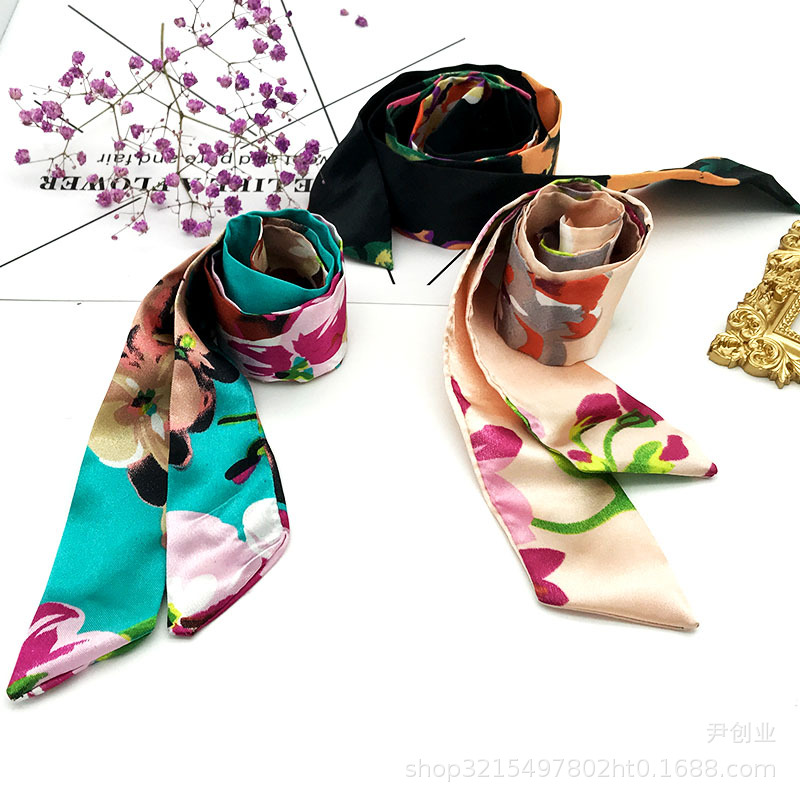  Fashion All-Match Simulation Silk Scarf Creative Handbag Handle Wrap Slender Model Bow Tie Clothing Gift Silk Scarves