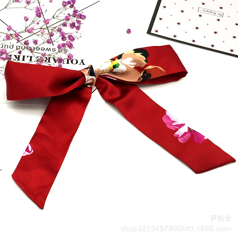  Fashion All-Match Simulation Silk Scarf Creative Handbag Handle Wrap Slender Model Bow Tie Clothing Gift Silk Scarves