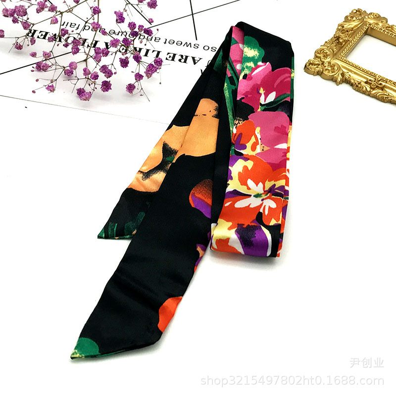  Fashion All-Match Simulation Silk Scarf Creative Handbag Handle Wrap Slender Model Bow Tie Clothing Gift Silk Scarves