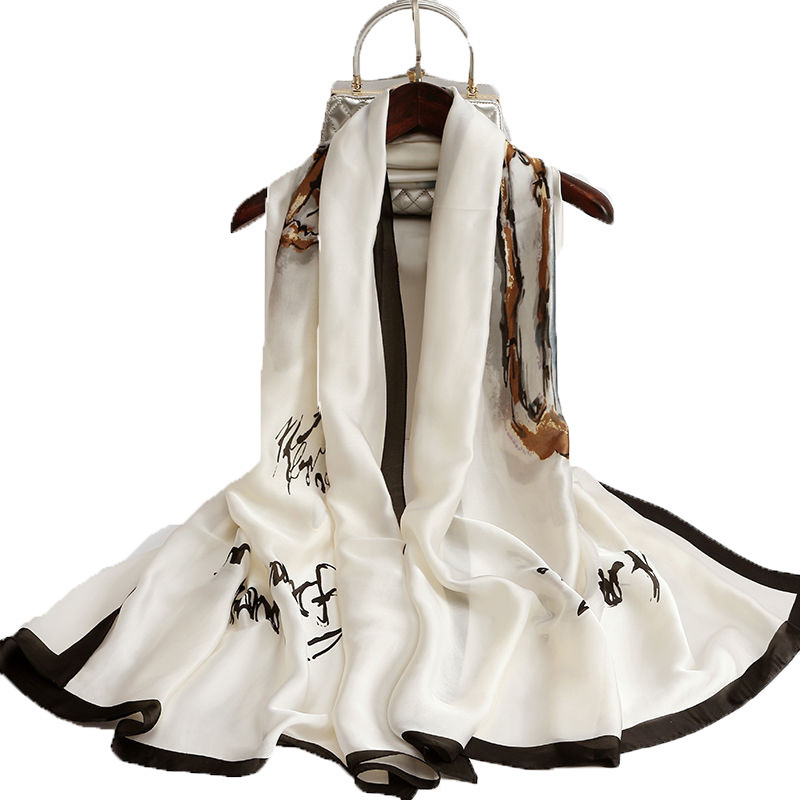 New Long Large Silk Scarf Winter Mother Gift Printing Satin Shawl Women&#039;s Warm Imitated Silk Scarves Scarf