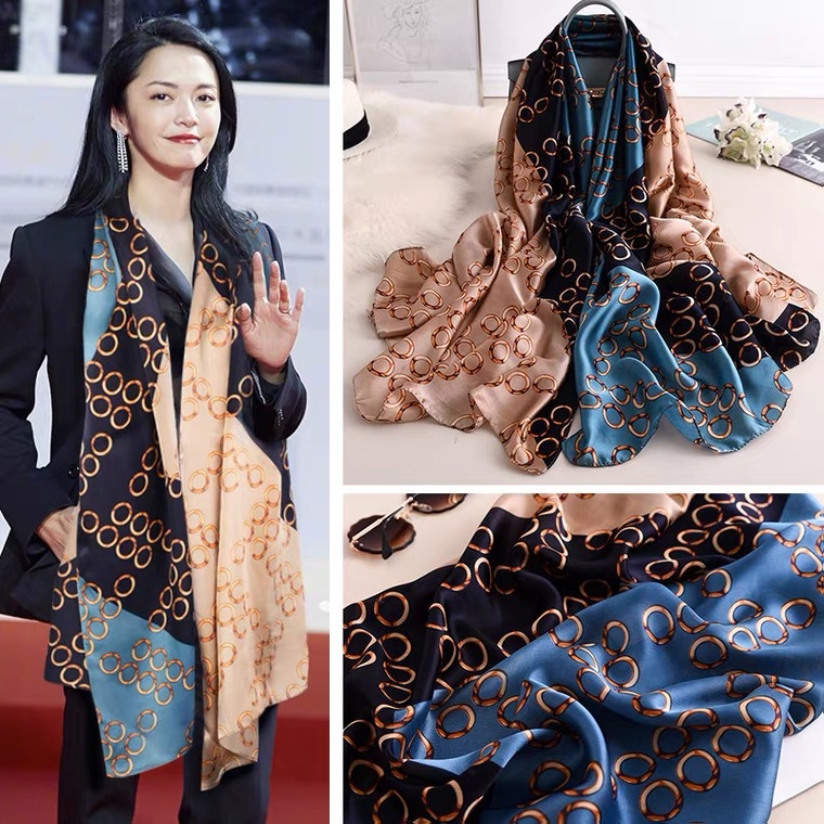 New Long Large Silk Scarf Winter Mother Gift Printing Satin Shawl Women&#039;s Warm Imitated Silk Scarves Scarf