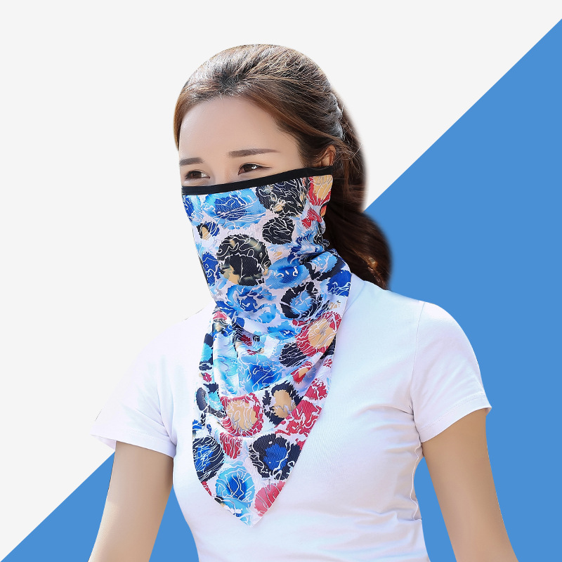 Cross-Border Amazon Printed Neck Protection Sports Facial Scarves Summer Silk Ice Sun Protection Scarf Outdoor Cycling Mask Triangular Binder