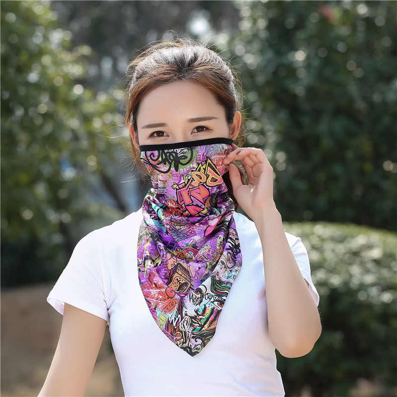 Cross-Border Amazon Printed Neck Protection Sports Facial Scarves Summer Silk Ice Sun Protection Scarf Outdoor Cycling Mask Triangular Binder