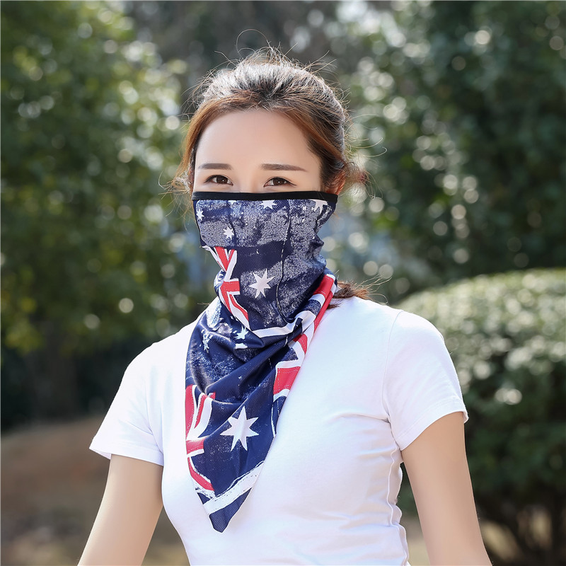 Cross-Border Amazon Printed Neck Protection Sports Facial Scarves Summer Silk Ice Sun Protection Scarf Outdoor Cycling Mask Triangular Binder