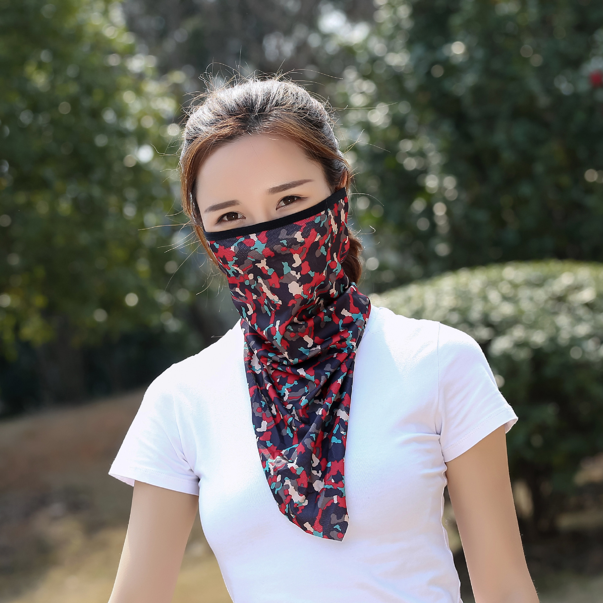 Cross-Border Amazon Printed Neck Protection Sports Facial Scarves Summer Silk Ice Sun Protection Scarf Outdoor Cycling Mask Triangular Binder