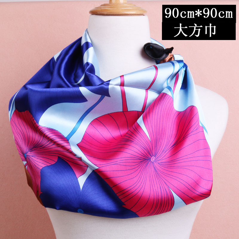  Quality 90cm Large Kerchief Satin Silk Scarf Hangzhou Silk Chinese Style European and American Style Scarf Silk Scarves