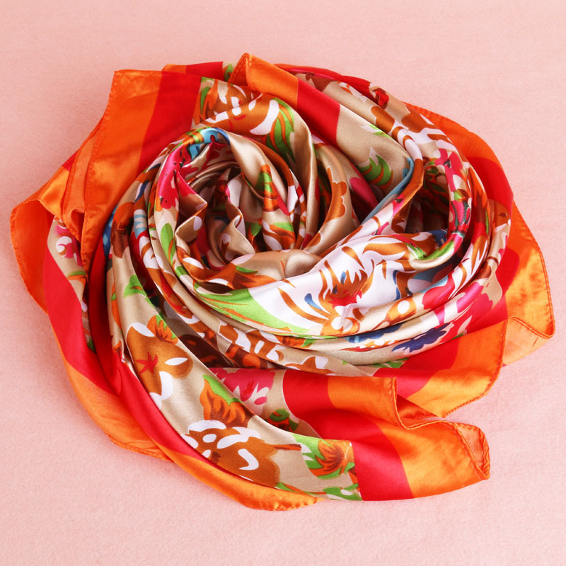  Quality 90cm Large Kerchief Satin Silk Scarf Hangzhou Silk Chinese Style European and American Style Scarf Silk Scarves
