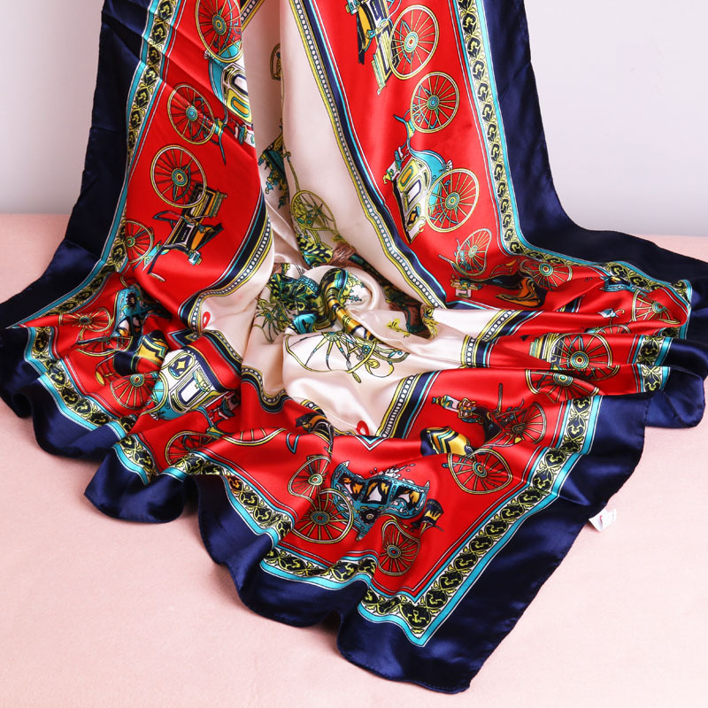  Quality 90cm Large Kerchief Satin Silk Scarf Hangzhou Silk Chinese Style European and American Style Scarf Silk Scarves