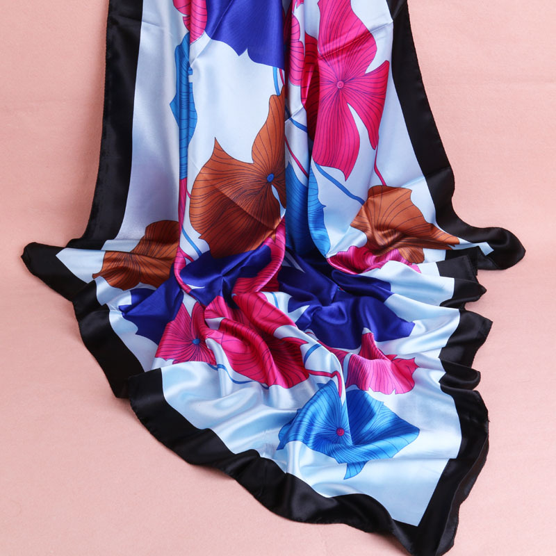 Quality 90cm Large Kerchief Satin Silk Scarf Hangzhou Silk Chinese Style European and American Style Scarf Silk Scarves