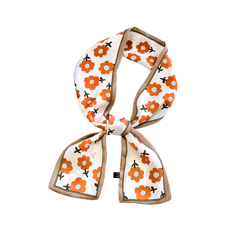 Japanese and Korean Sweet Silk Scarf Small Strip Thin Narrow Decoration Small Scarf Tie Hair Band Elegant Floral Long Scarves Ribbon Female