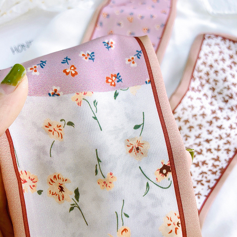 Japanese and Korean Sweet Silk Scarf Small Strip Thin Narrow Decoration Small Scarf Tie Hair Band Elegant Floral Long Scarves Ribbon Female