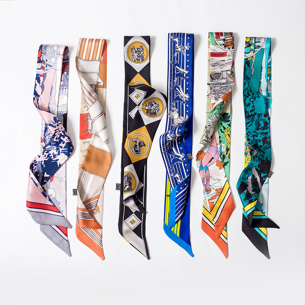 French Style Retro Elegant Small Long Silk Scarf Female Spring and Summer Comely Ribbon Scarves