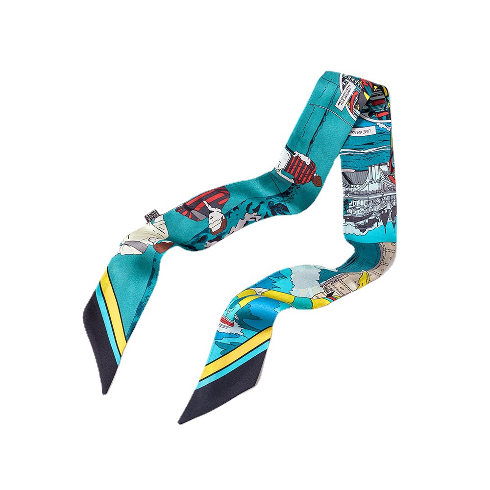 French Style Retro Elegant Small Long Silk Scarf Female Spring and Summer Comely Ribbon Scarves