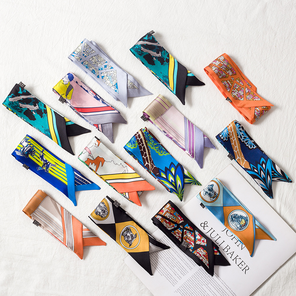 French Style Retro Elegant Small Long Silk Scarf Female Spring and Summer Comely Ribbon Scarves
