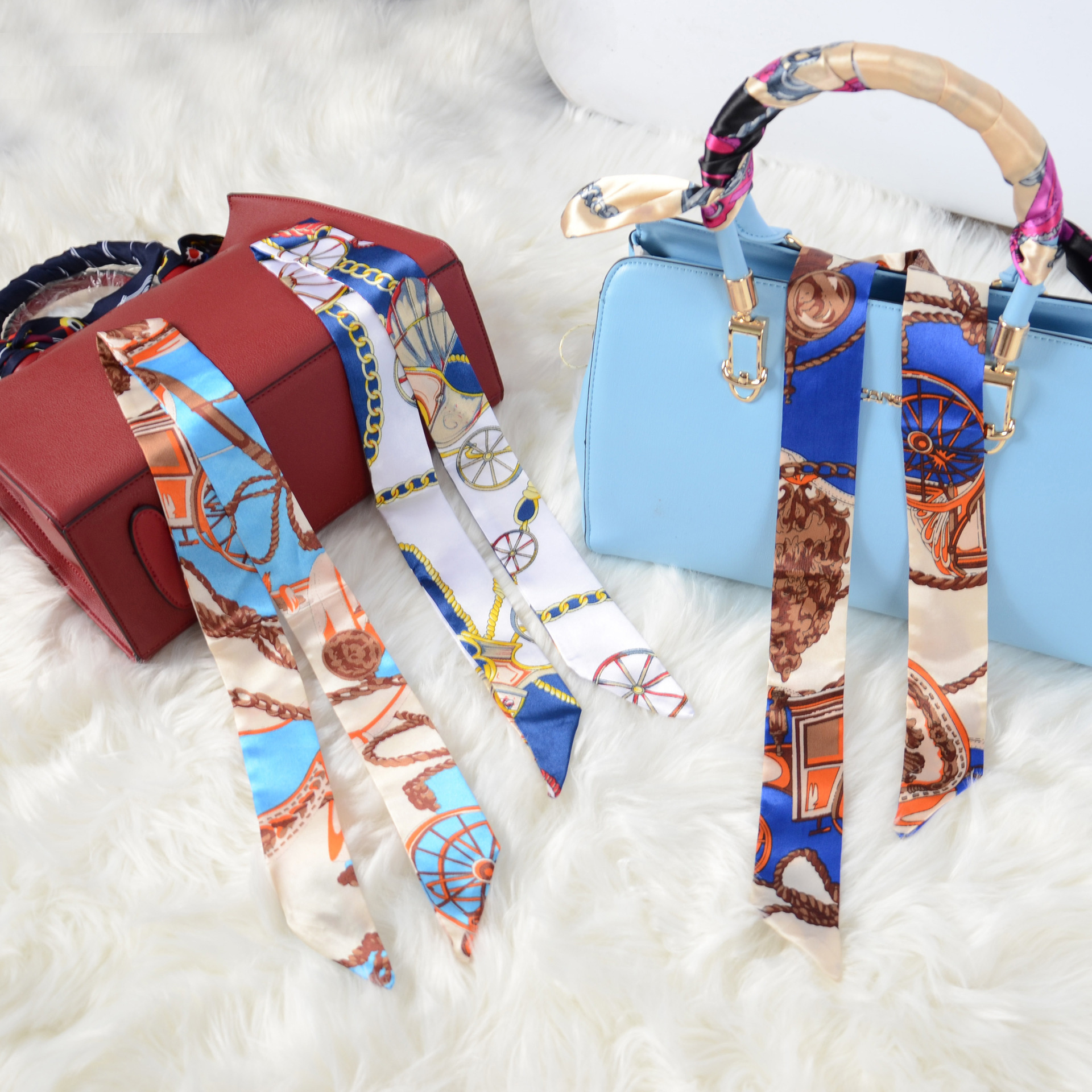 European and American Tie Bag Small Silk Scarf Small Ribbon Hair Band Women&#039;s Silk Scarf Tie Hair Ribbon Scarves
