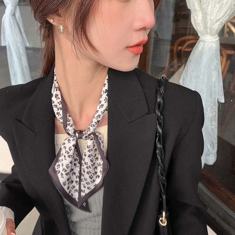 New Style Hair Band Silk Scarf Women&#039;s Spring and Autumn Korean Thin Narrow Hair Band Strip Ribbon Scarves