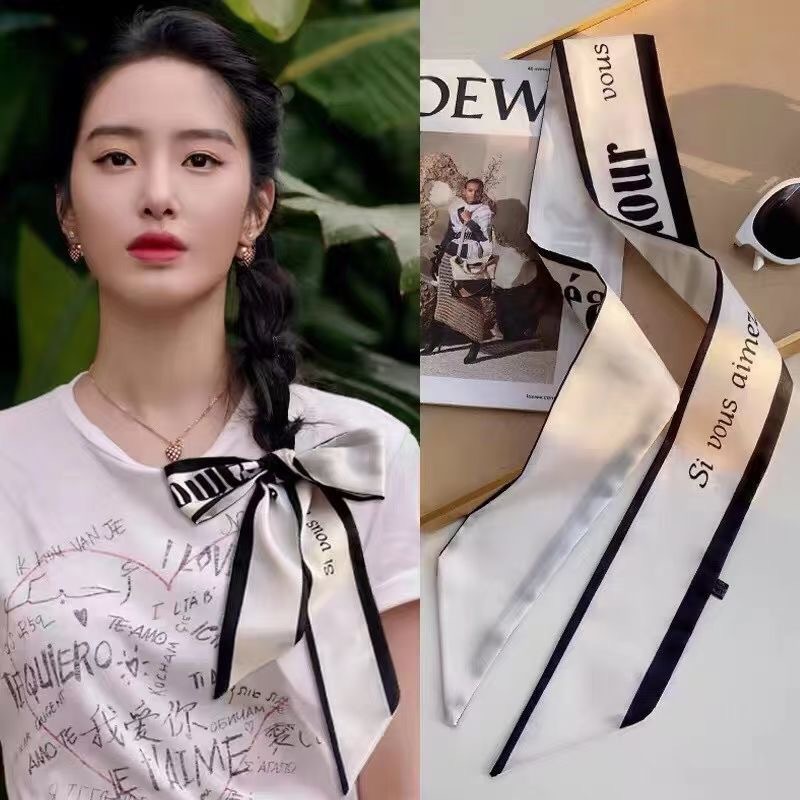 Women&#039;s Long Silk Scarf Autumn and Winter Fashionable Arm Bag Ribbon All-Matching Ribbon Scarves