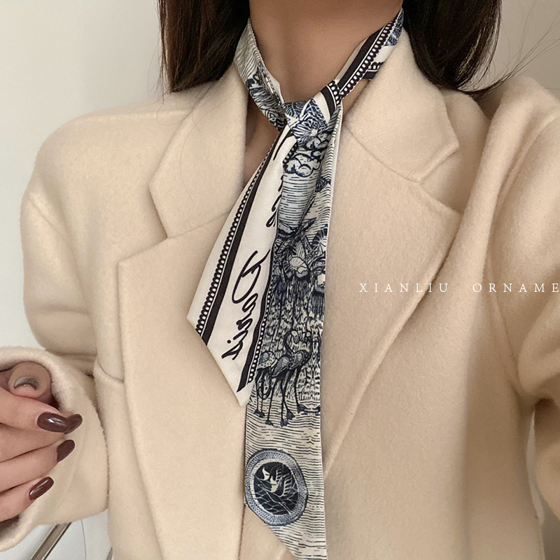 Women&#039;s Long Silk Scarf Autumn and Winter Fashionable Arm Bag Ribbon All-Matching Ribbon Scarves