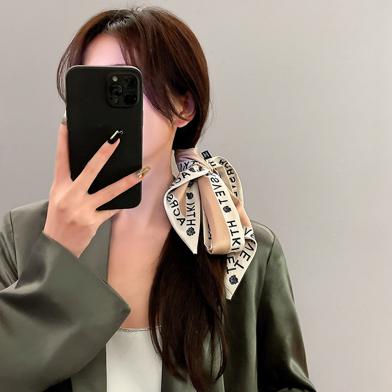 Women&#039;s Long Silk Scarf Autumn and Winter Fashionable Arm Bag Ribbon All-Matching Ribbon Scarves
