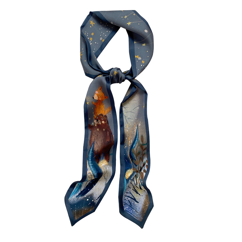 Small Silk Scarf Female Hair Band Korean Style Simple Thin Narrow Long Ribbon Spring and Ribbon Scarves