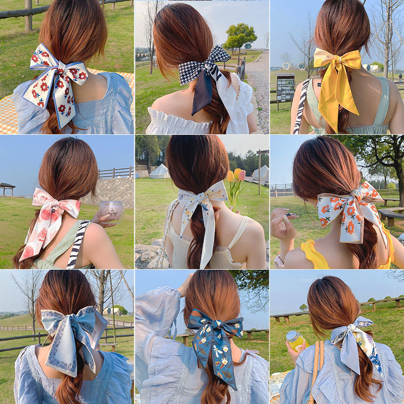 Fruit Tie-up Hair Silk Scarf Female All-Matching Graceful Internet Celebrity Tie Hair Band Small Ribbon Scarves