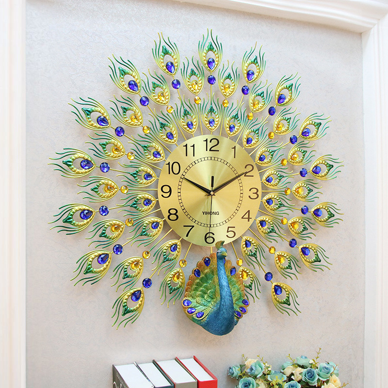 One Red Peacock Wall Clock Living Room Creative Clocks Household Mute Personality Pocket Watch Quartz Clock Clock Wholesale Foreign Trade