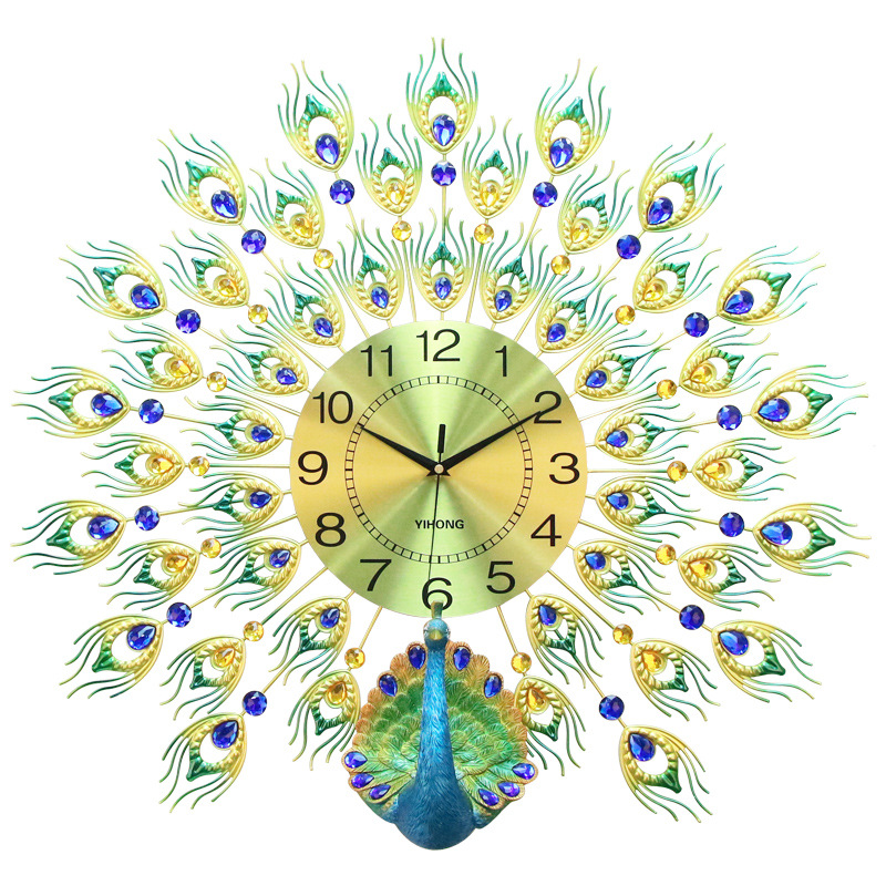 One Red Peacock Wall Clock Living Room Creative Clocks Household Mute Personality Pocket Watch Quartz Clock Clock Wholesale Foreign Trade