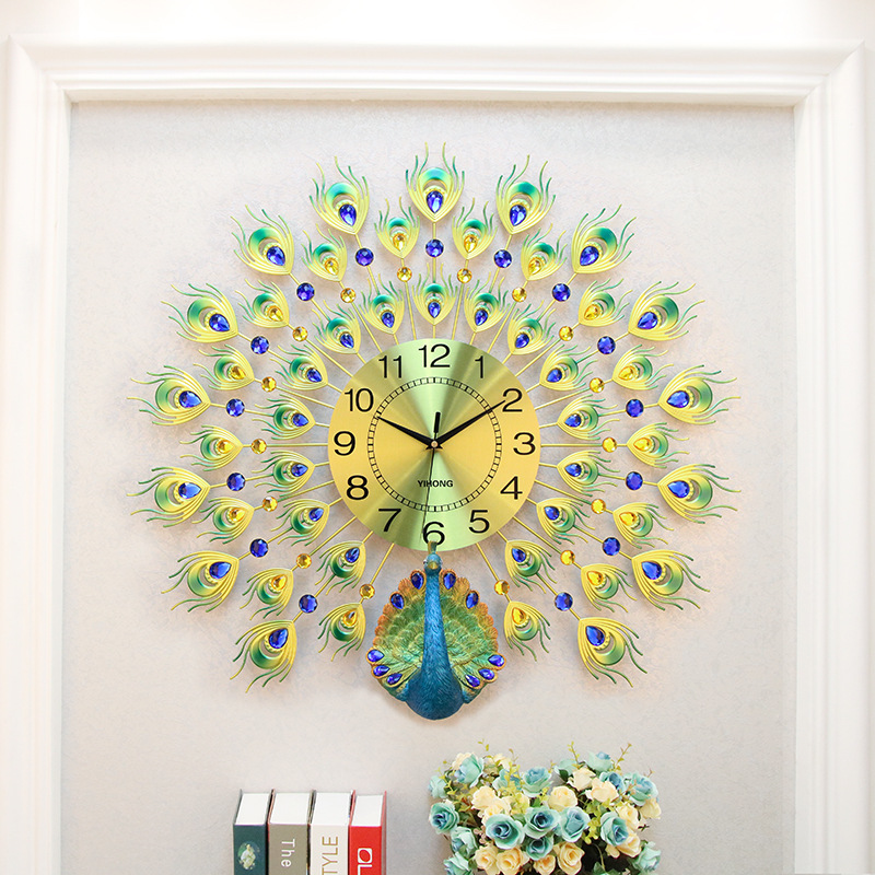 One Red Peacock Wall Clock Living Room Creative Clocks Household Mute Personality Pocket Watch Quartz Clock Clock Wholesale Foreign Trade