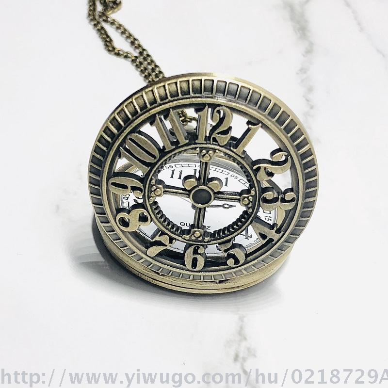 Retro simple number hollowed-out pocket watch clamshell chain nostalgic travel gift table
