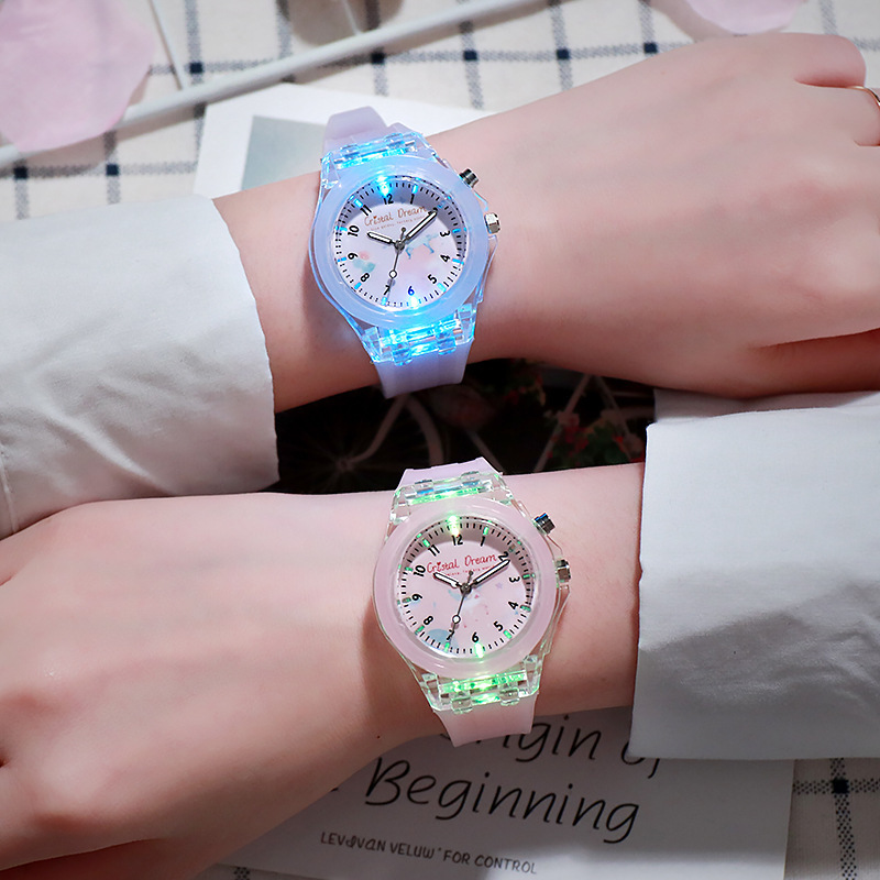 Luminous Men and Women Student Flashing Light Children&#039;s Watch Transparent Candy Glow Watch
