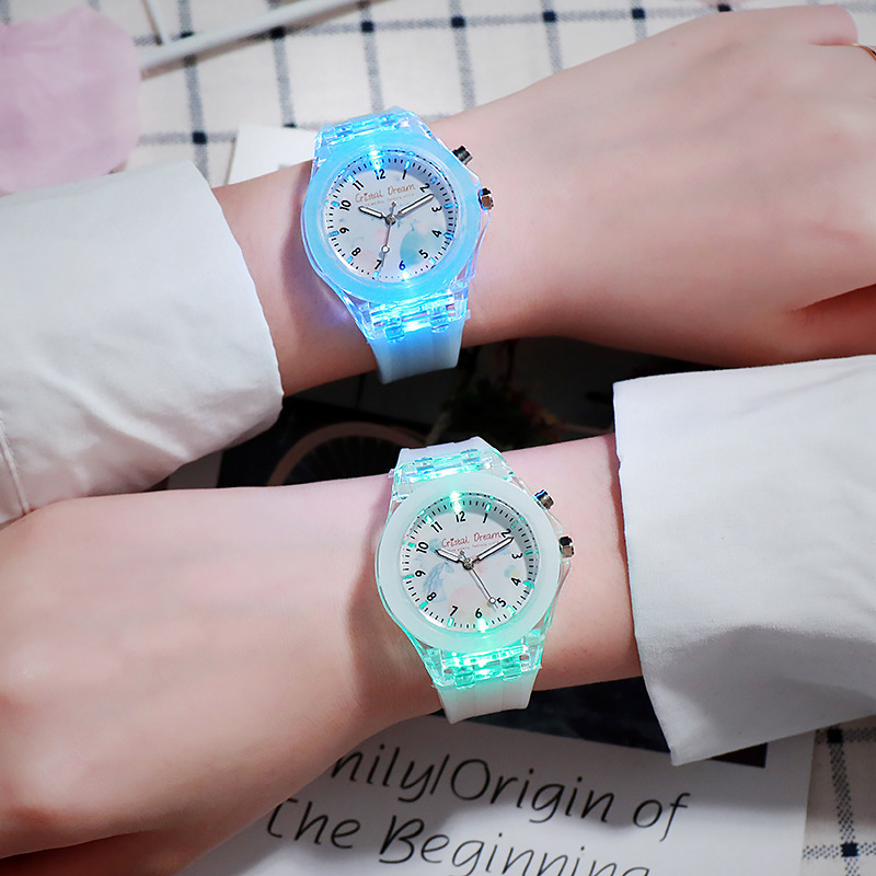 Luminous Men and Women Student Flashing Light Children&#039;s Watch Transparent Candy Glow Watch
