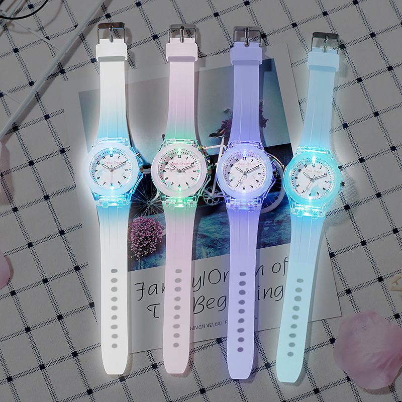 Luminous Men and Women Student Flashing Light Children&#039;s Watch Transparent Candy Glow Watch