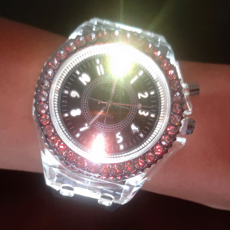 New Colorful Luminous Watch Fashion Sports Rhinestone Children&#039;s Flash Glow Watch