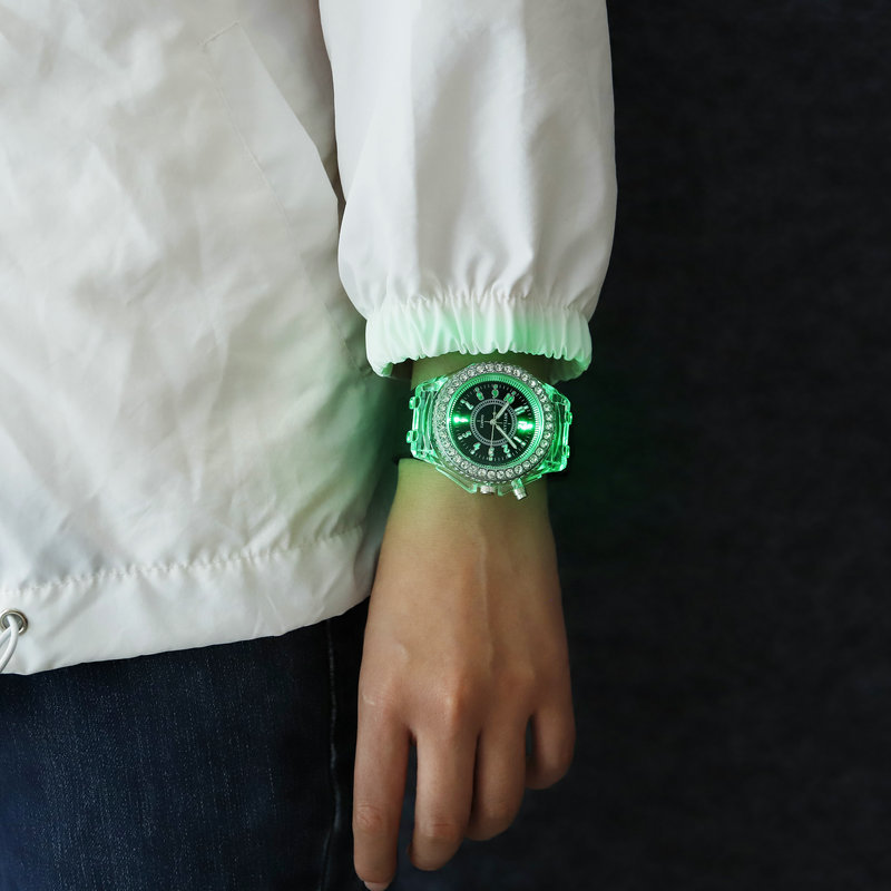Glow Watch  Personalized Rhinestone Led Harajuku Korean Style Fashion Trendy Men and Women Student Couple Jelly Watch